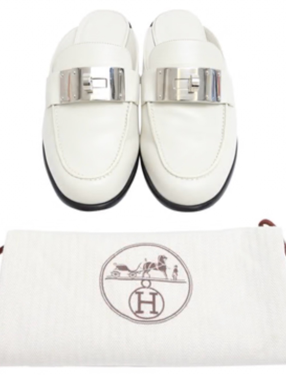Hermes Lota Mules Silver Buckle